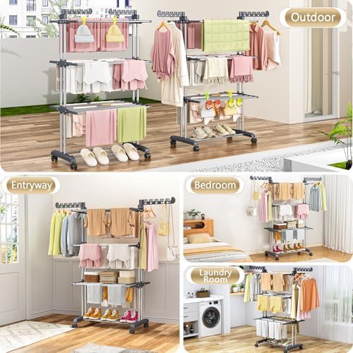 Four tier clothes drying rack with wheels — photo 5