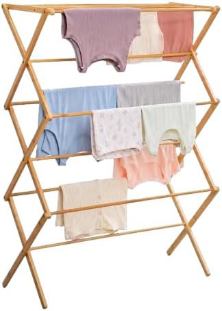 Bamboo collapsible folding clothes rack