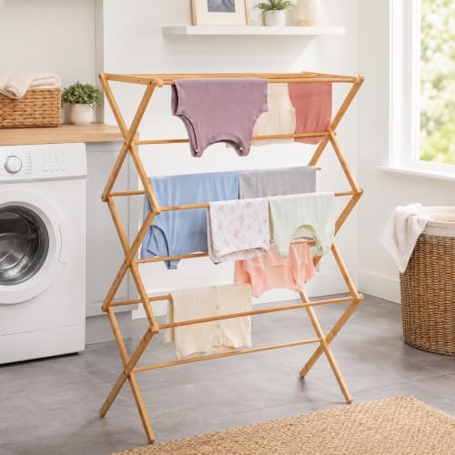 Bamboo collapsible folding clothes rack — photo 3