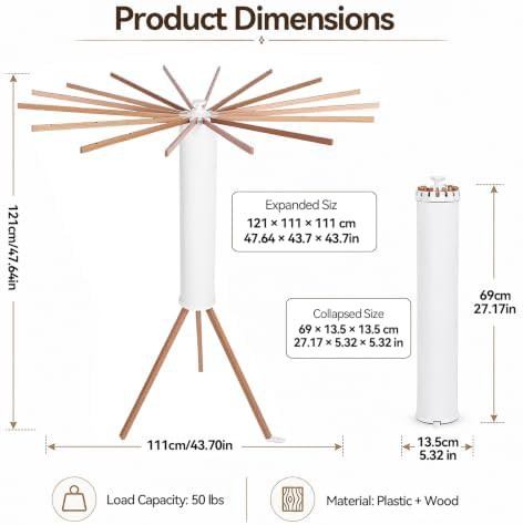 Rotary wooden tripod laundry rack — photo 2
