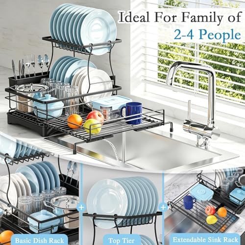 Black two tier extendable dish rack — photo 3