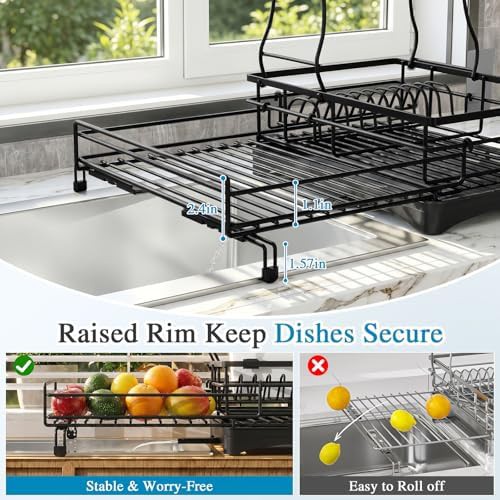 Black two tier extendable dish rack — photo 4