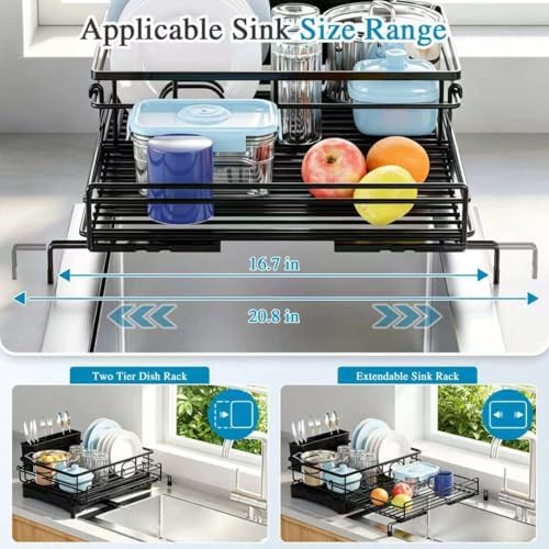 Black two tier extendable dish rack — photo 5