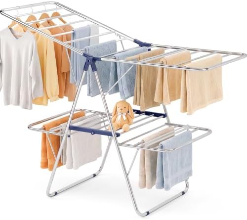 Stainless steel gullwing folding laundry rack